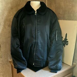 Vintage 80s Dickies Navy Aviator Flight Bomber Jacket Fur Collar Full Zip